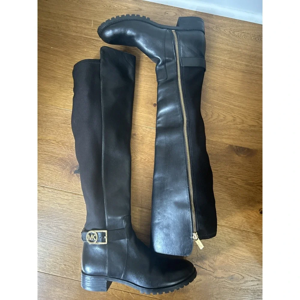 Michael Kors Over The Knee Tall Black Riding Boots Leather  Women's 6 Stretch